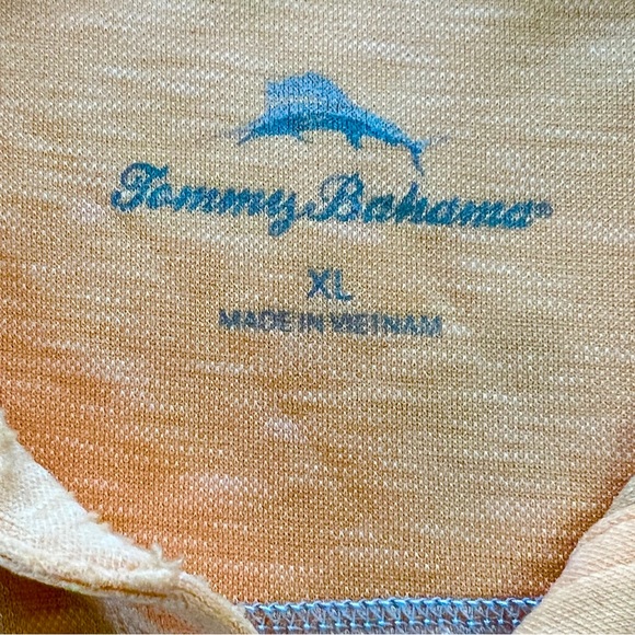 Men’s Tommy Bahama Size XL Buttery Soft Polo Tangerine with Gray Stitching - Picture 3 of 7
